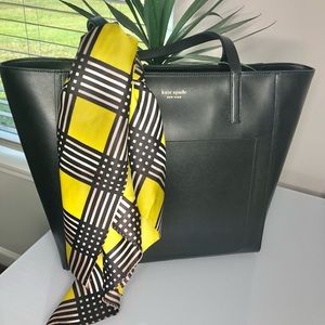 Vintage Black , White & Yellow Plaid Scarf